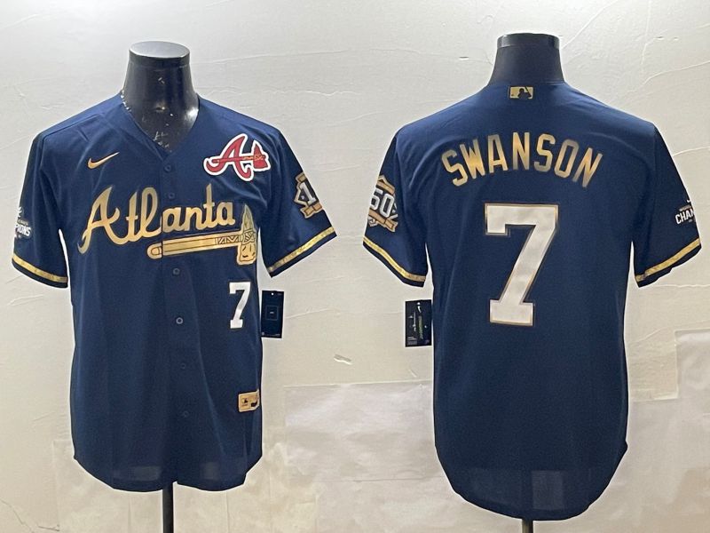 Men Atlanta Braves #7 Swanson Black Gold Game 2025 Nike MLB Jersey style 3->atlanta braves->MLB Jersey